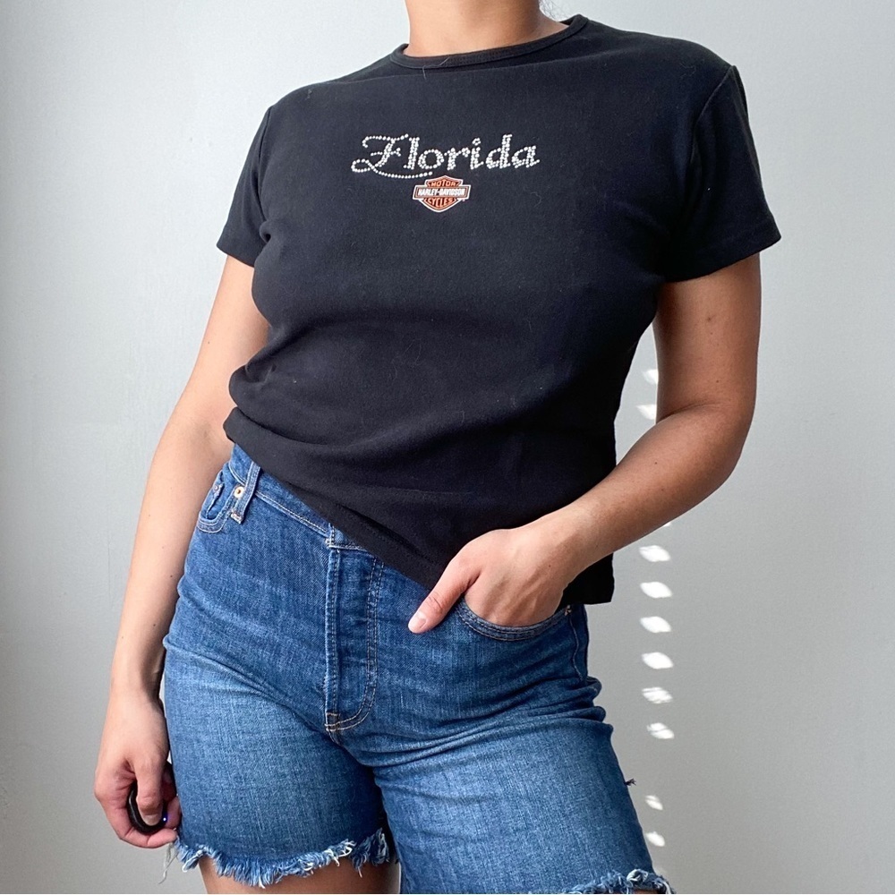 Vintage 90s Y2K Harley Davidson Florida Rhinestone Cotton Tee XL